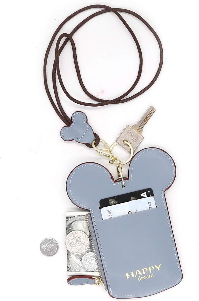 QiMing Mouse Ears Card Holder,PU Lovely Lanyard Family Toys for Girl Woman - Image 4
